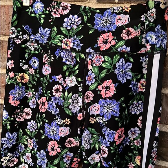 Calvin Klein Floral Mesh Stripe Black Blue Pink Leggings Large - Picture 2 of 10